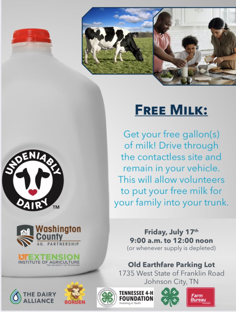 The Dairy Alliance and Borden’s are giving away free gallons of milk this Friday! Everyone welcome! <a href="/WCDE_TN/">WashingtonCoSch TN</a>