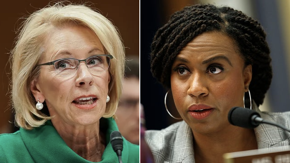 thehill's tweet photo. Pressley hits DeVos over reopening schools: "I wouldn't trust you to care for a house plant let alone my child" https://t.co/I0mKIxihQg https://t.co/DePeEkkJEZ