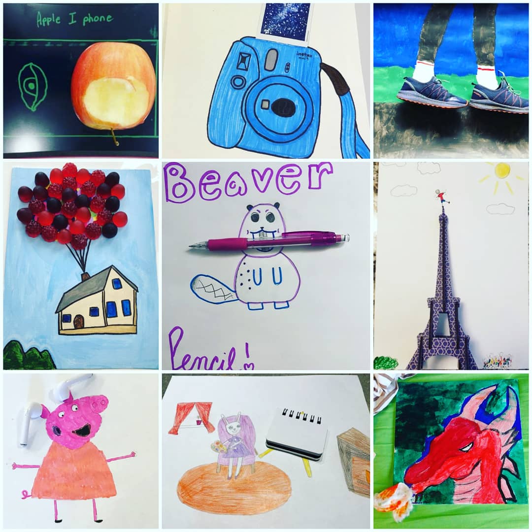 KCSMatters's tweet photo. For #ThrowBackMonday, here are some really cool Grade 6 drawings in response to the art challenge to create something using the theme "There's an Object in my Drawing!" #KCSAtHome #KCSArts #ThinkCreatively #RespondWithAweAndAppreciation https://t.co/3Llmkm3MzG