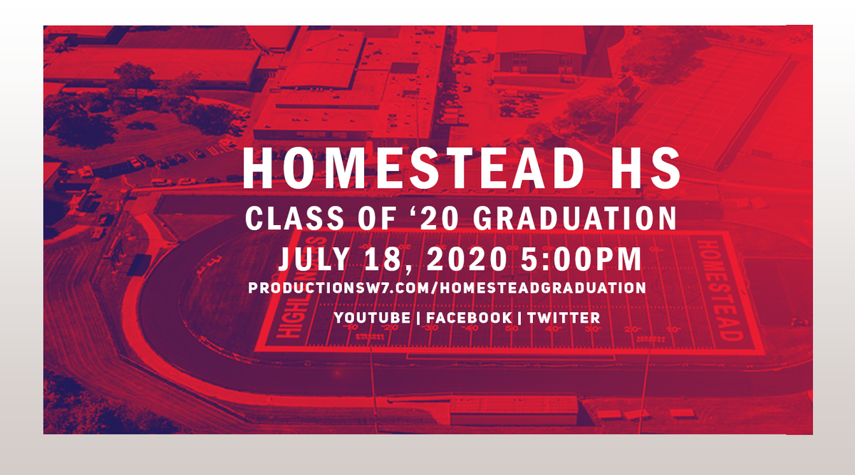 ProductionsW7's tweet photo. We are proud to announce we will be live streaming the 2020 Homestead High School graduation this coming Saturday at 5PM live from the football field!
Watch 100% live and 100% free and order an HD copy of the ceremony via our website at https://t.co/1PmL2Q3wvL
#ForTheGrads https://t.co/oPLZINGTye