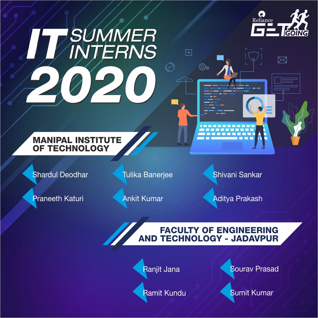 RILCampus's tweet photo. Gearing up for an exciting internship, introducing our interns from Faculty of Eng & Tech - Jadavpur and MIT!
#RelianceSummer #VirtualInternship #GETITInterns https://t.co/6Ys9DGK07e