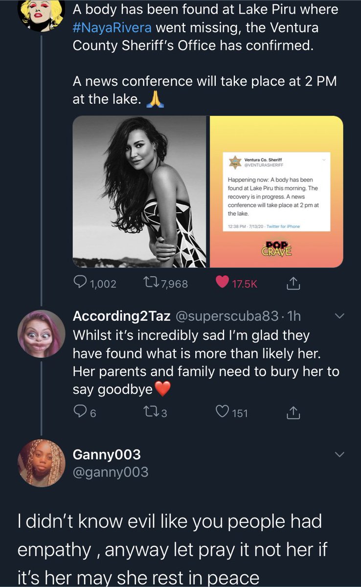 48. A body is found, likely to be the actress Naya Rivera, RIP , and so some sussex Sqaud members attack megxit in the comments who are giving their condolences, and attack Kate