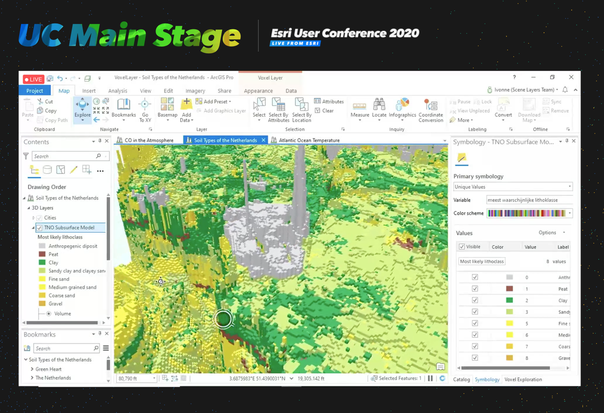 deepseadawn's tweet photo. 500 million, Lego-like VOXEL cubes from Dutch TNO in @ArcGISPro demoed skillfully by Ivonne Seler, #EsriUC #GeoXC, and featured also in the new #GISandScience book https://t.co/wjn0n1f7ce Thx @_ChrisJAndrews! https://t.co/vm26Bxzp4R