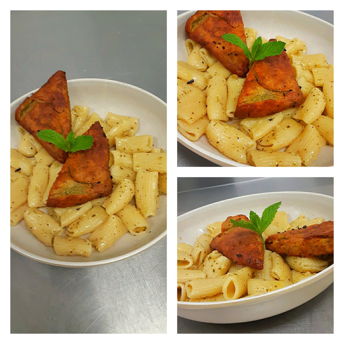 Chef_Kenny_'s tweet photo. Falafel over mint chutney tossed rigatoni.  #falafel #mintChutney #rigatoni #yummy https://t.co/rE2Nwf5wNJ