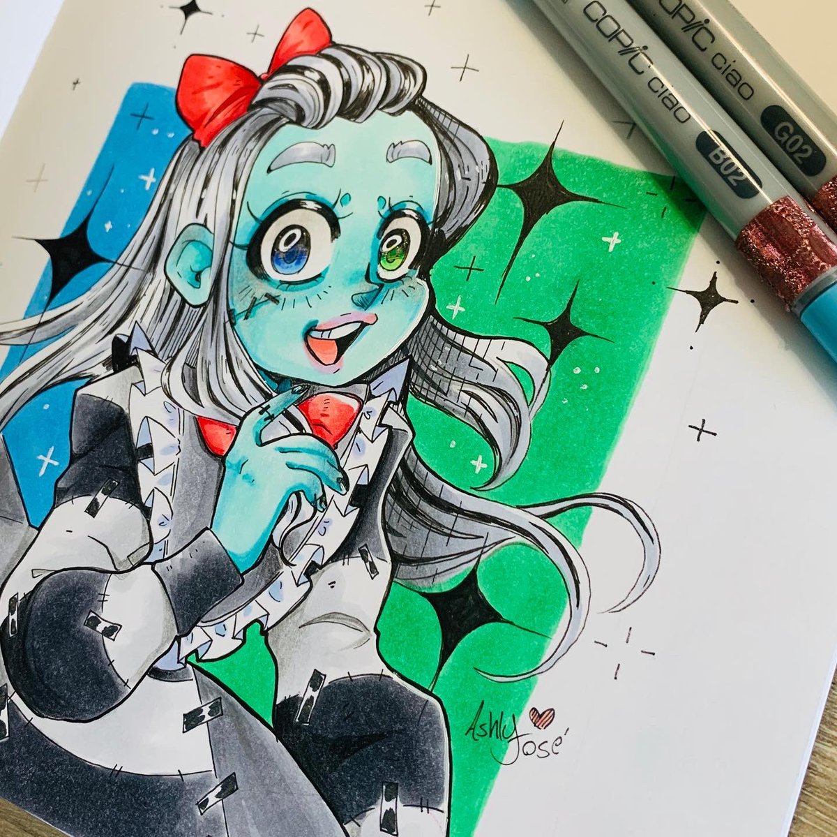 motto_ash's tweet photo. Redraw my Lolita Frankie Stein. I’m happy how her colors came out but sadly she doesn’t want to photo well. #monsterhigh #frankiestein #monster #frankensteinsmonster #cute #lolita #lolitadress #linework #inkwork #ink #drawingwithashes #copic #wip https://t.co/jPxqb6ELCe