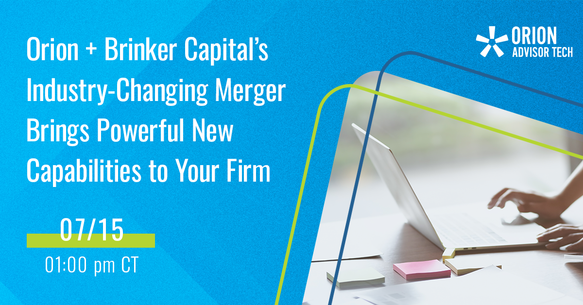 orionwealthtech's tweet photo. Have questions about our merger with @BrinkerCapital? Listen in as Orion’s CEO Eric Clarke and Brinker Capital’s CEO Noreen Beaman discuss the merger more in depth during our webinar on July 15 at 1 PM CT.

Register here: https://t.co/l3RkoftpzA https://t.co/1Uq1g3QeHM