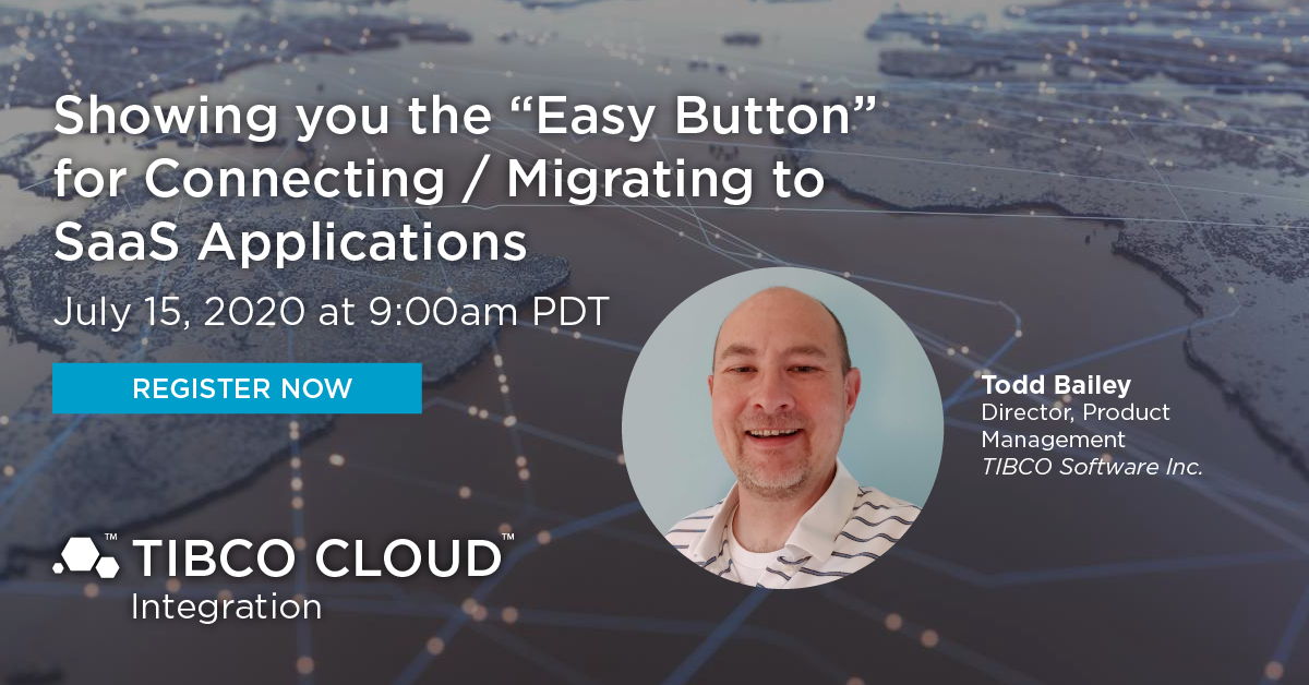 StutiASaxena's tweet photo. Get ready for the first session of #TCI Webinar Series coming on July 15th, 9amPDT. @toddbailey0423 from @TIBCO will show you the Easy Button for Connecting/Migrating to #SaaS Applications. Crisp 15 min #livedemo session. Register now https://t.co/rQJi4oZE3z Don't miss it #iPaaS https://t.co/ywOyP5vqOW