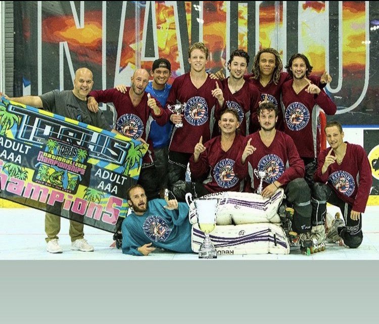 KerryVolk's tweet photo. The boys won @TORHSHockey 2020 Men’s AAA division (with Rutger in net 😂) 🏆🥇🙌💯🥳 Team #freedomboatclub aka #tampabay #fl #scorpions #hockeyfamily #sincedayone #TORHS #nationals #rollerhockey #champs 🙌🥰 https://t.co/wo7YiJFazP