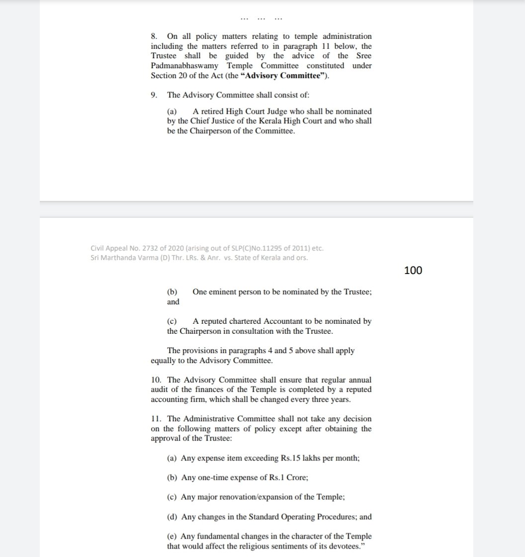 10. Here are the screenshots of the suggestions placed before the Court by the Travancore Royal Family with respect to compositions and roles of the Administrative and Advisory committees, and there interplay. This is from Paragraph 47 on Pages 98-100 of the Judgement.