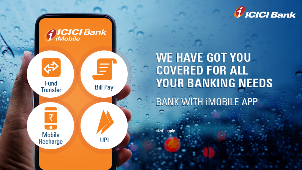ICICIBank's tweet photo. This #monsoon, do more from the comfort of your home with the all-in-one ICICI Bank iMobile app that lets you perform several banking functions with just a click. #BeMonsoonSmart and download the app here: https://t.co/gFZBhogRzl #BankFromHome https://t.co/aWIWEUDEZx