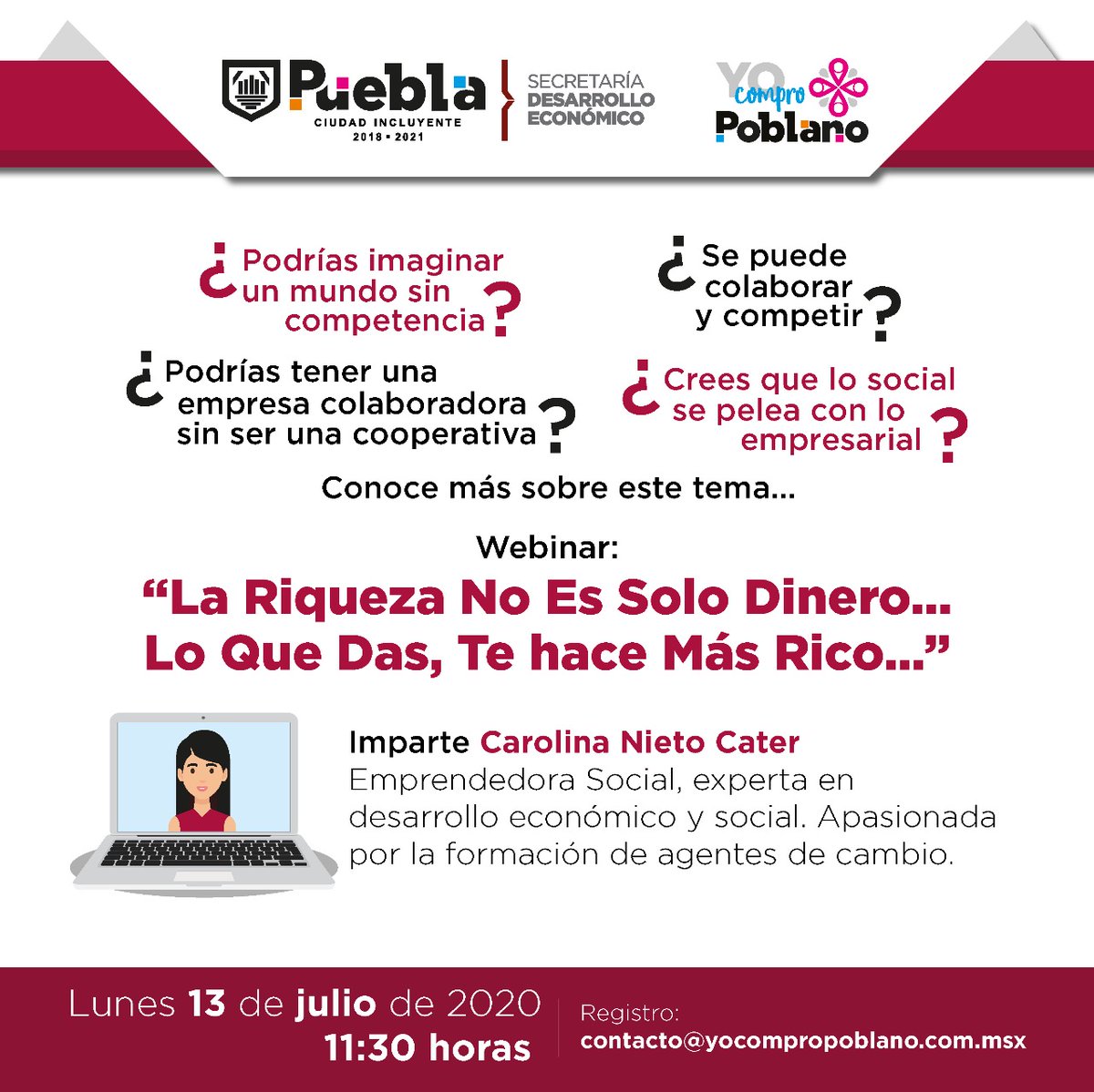 YoComproPoblano's tweet photo. Participa en nuestro próximo taller: La riqueza no sólo es dinero... lo que das, te hace más rico, enfocada en economía social y el cooperativismo 🤝

🗓️ hoy
⏰ 11:30 horas
📝 contacto@yocompropoblano.com.mx https://t.co/68xxqdtk1Y