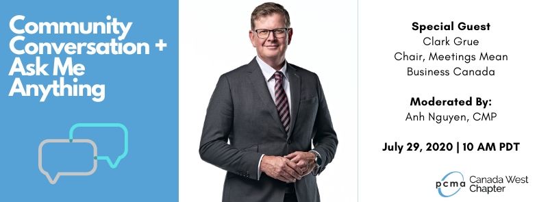 For all Canadian #eventprofs who want to know what advocacy efforts are happening on our behalf, <a href="/PCMACW/">PCMA Canada West</a> is hosting a Q&amp;A session with <a href="/MrCalgaryCanada/">Clark Grue</a> from <a href="/MtgsMeanBizCA/">Meetings Mean Business Canada</a>. Clark is going to let me grill him with some questions + then you get to ask yours! bit.ly/2WenDJc