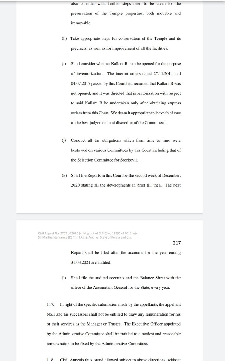 11. In Paragraphs 110-117 from Pages 205-217, the Court has discussed in detail the proposed administrative structure of the Temple based on the suggestions of the Travancore Royal Family as captured in Paragraph 47. Here are the screenshots of the Paragraphs 116 & 117.