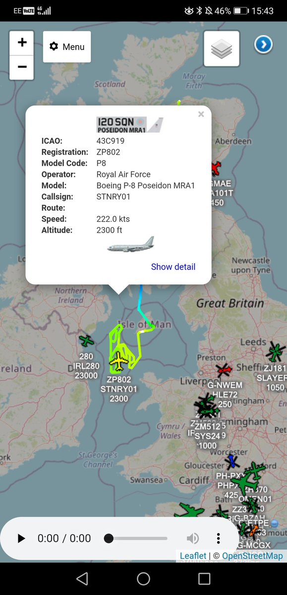 freedar_uk's tweet photo. @RoyalAirForce - #Boeing P-8A Poseidon MRA1 - #ZP802 - #STNRY01
Out Of @Kinloss_Bks ๐ด๓ ง๓ ข๓ ณ๓ ฃ๓ ด๓ ฟ & Currently On A Sortie Over The #Irish Sea
Also Appears To Have Made An Approach At IOM Airport. ๐ฎ๐ฒ https://t.co/0sM2qPirkg