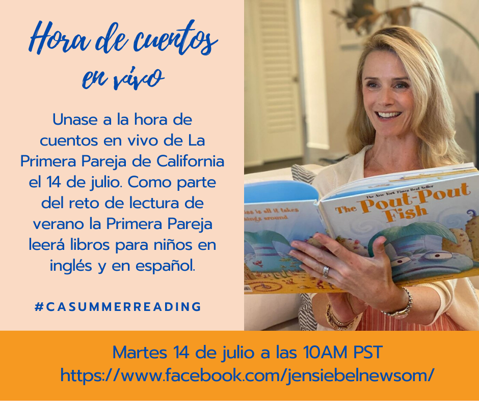 TEAMBOOST's tweet photo. Join First Partner's Facebook Live Storytime on July 14, 10AM PST! This is part of the First Partner's California Summer Reading Challenge which encourages families to take part in their public library's reading program #CASummerReading @JenSiebelNewsom https://t.co/EOQjzfsk29 https://t.co/aGP9FQFEbC