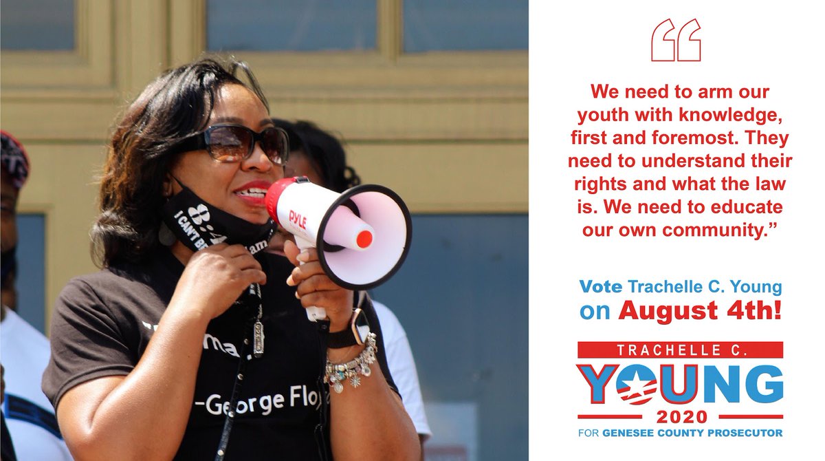 TYforprosecutor's tweet image. “We need to arm our youth with knowledge, first and foremost. They need to understand their rights and what the law is. We need to educate our own community.”  — Trachelle C. Young for Genesee County Prosecutor #MondayMotivation #YoungForProsecutor