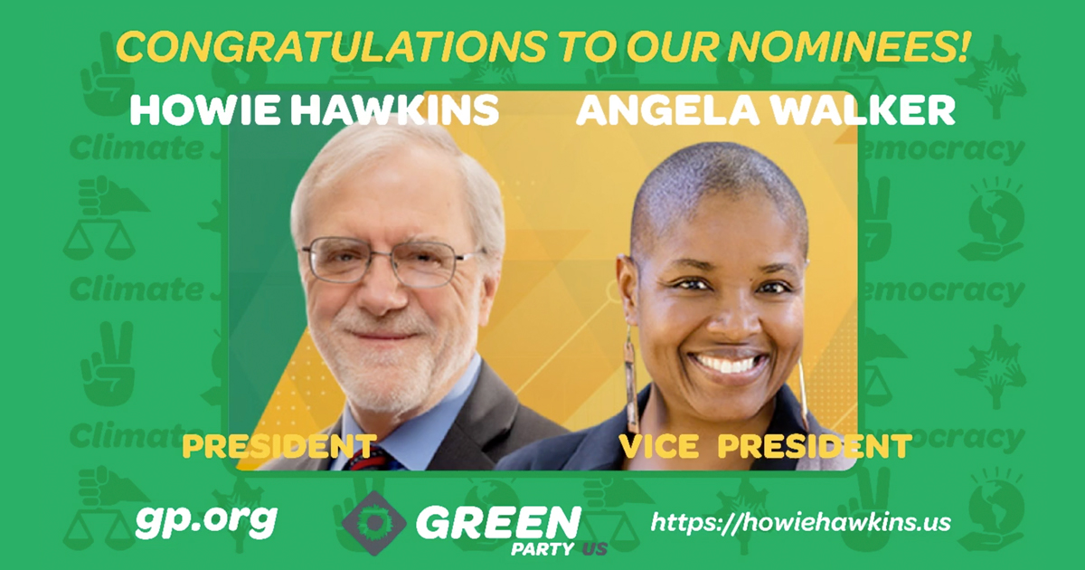 It's Official! <a href="/HowieHawkins/">Howie Hawkins</a> and @AngelaNWalker are the 2020 Green Party ticket howiehawkins.us gp.org/hawkins_walker…