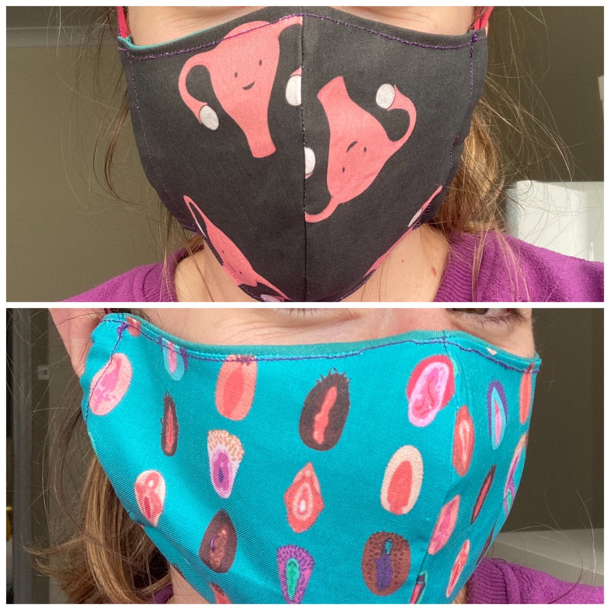 Very appropriate self-made masks for a midwife! lovely prints from <a href="/Spoonflower/">Spoonflower</a>