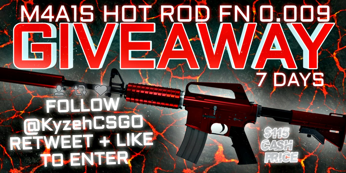 KyzehCSGO's tweet photo. Hello bois, I'm giving away this sick M4A1-S Hot Rod FN with 0.009fv (~115$ cash value 📈) to get a bunch of new active followers in the csgo trading community.

To enter :
-Follow me 
-Retweet &amp; like

I'll make sure that a bot doesn't win 🤠

Rolling in 7days ! good luck y'all ! https://t.co/0jZUEbSANH