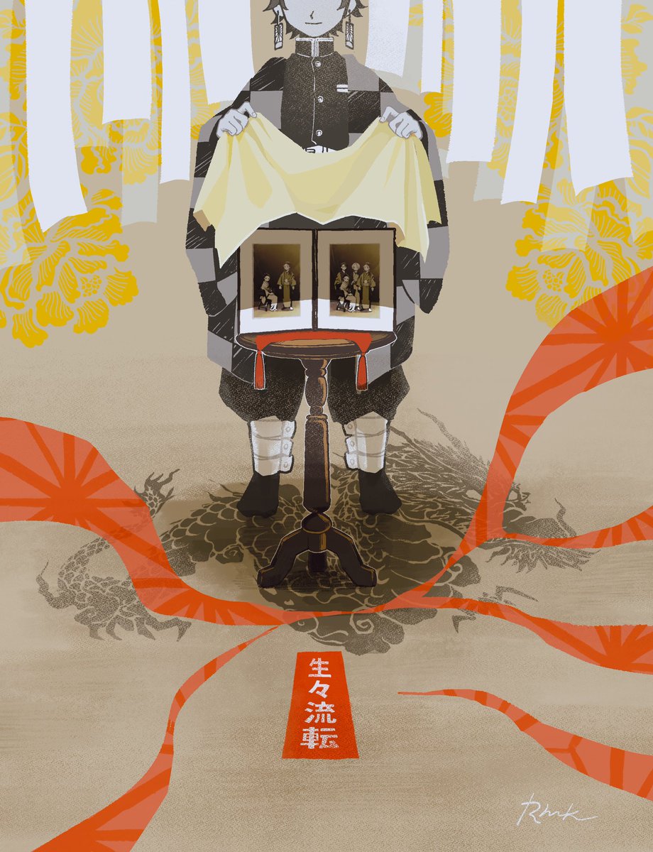kamado tanjirou demon slayer uniform facing viewer scar on forehead male focus 1boy scar on face earrings  illustration images