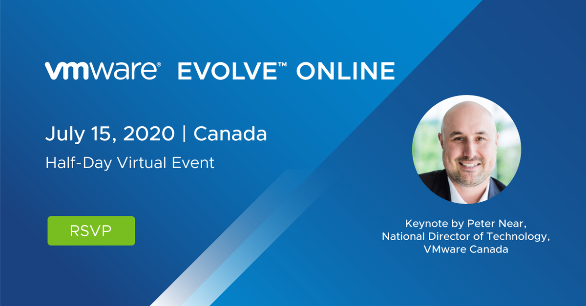 vmwarecanada's tweet photo. #VMwareEvolve is just around the corner! Don't miss the opening keynote with @Pnear and his deep dive on strategies to accelerate your move to a distributed workforce with modern apps, cloud adoptions, and more. Join us virtually on July 15. https://t.co/dmar992kLE @VMwareEvents https://t.co/786wcNPsyT