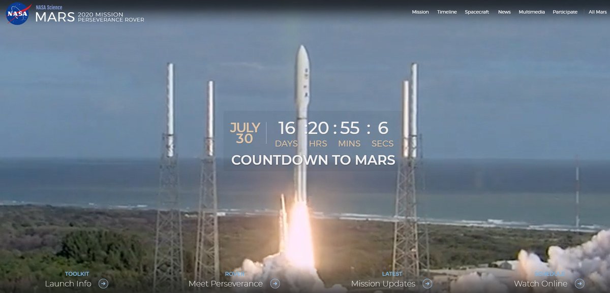 A peine plus de 2 semaines "and counting"...
mars.nasa.gov/mars2020/
<a href="/NASAPersevere/">ARCHIVED - NASA's Perseverance Mars Rover</a>