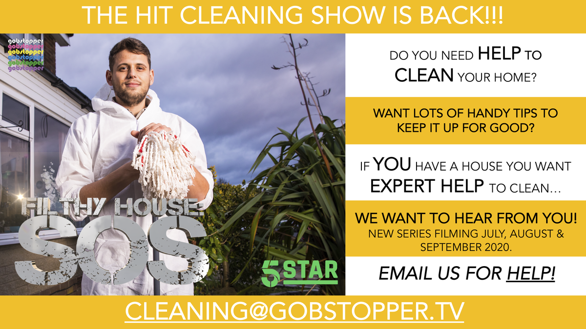 ***TV OPPORTUNITY - After a house clean up FOR FREE?
5Star’s hit cleaning TV show Filthy House SOS from Gobstopper TV is back. If you or someone you know wants to apply, follow this link.
form.jotform.com/201762803487358
Please RT if you can to help spread the word!