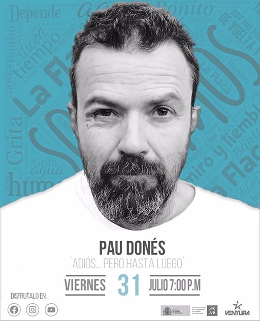 CulturaES_VE's tweet photo. STREAMING en memoria del cantautor español Pau Donés, el #31jul, a las 7pm (hora Caracas), @venturaprodart ofrecerá el homenaje virtual "Adiós...pero hasta luego", con reconocidos músicos venezolanos que recrearán sus temas más conocidos. Detalles en ➡️ https://t.co/QIjnUUXUb2 https://t.co/gnTFgAPLRM