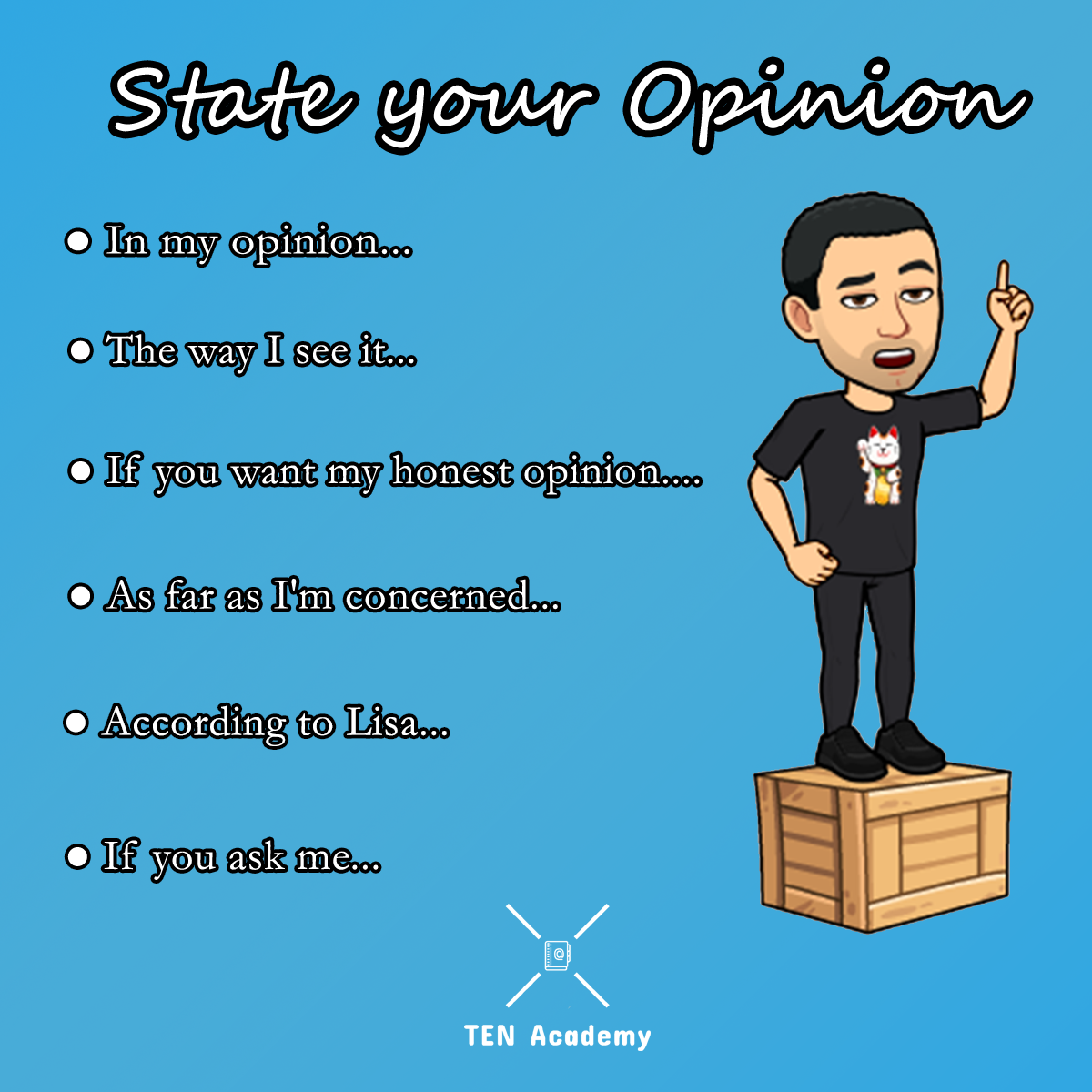 State your opinion! 📢

#tenacademy #opinion #learning #inglesonline #clasesonline #onlinelessons