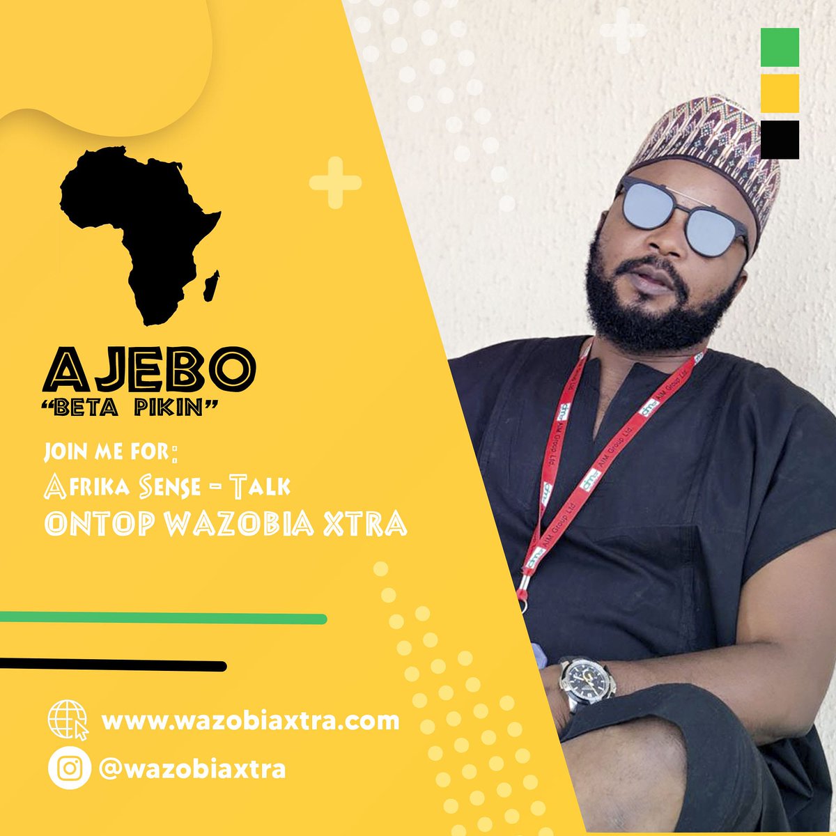 wazobiaxtra's tweet photo. Afrikan sense no only dey RICH e also dey UNIQUE.
Join @ajebowazobiafm #BetaPikin for #AfikaSenseTalk ontop #WazobiaXtra to get full dose of Afrikan Sense
Just download WazobiaXtra from Google play store or check https://t.co/fOiXXicQSm to fit listen Live. https://t.co/Ul2GpBzynU