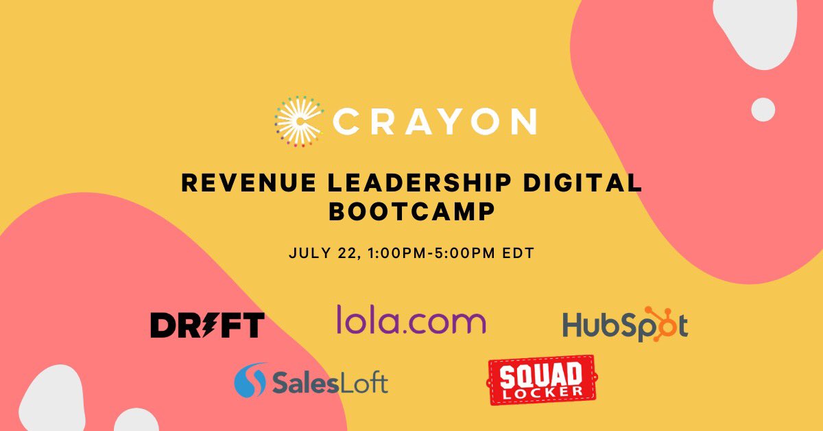 emilyrianewise's tweet photo. Join @Crayon on July 22 to level up your skills and learn how to kickstart your revenue stream in our new way of working. Learn from our all-star lineup of speakers 🔥 (@Drift, @LolaTravel, @HubSpot, @SalesLoft, @SquadLocker) https://t.co/zE1usuxcvn #revbootcamp https://t.co/dRe3oWwsUo