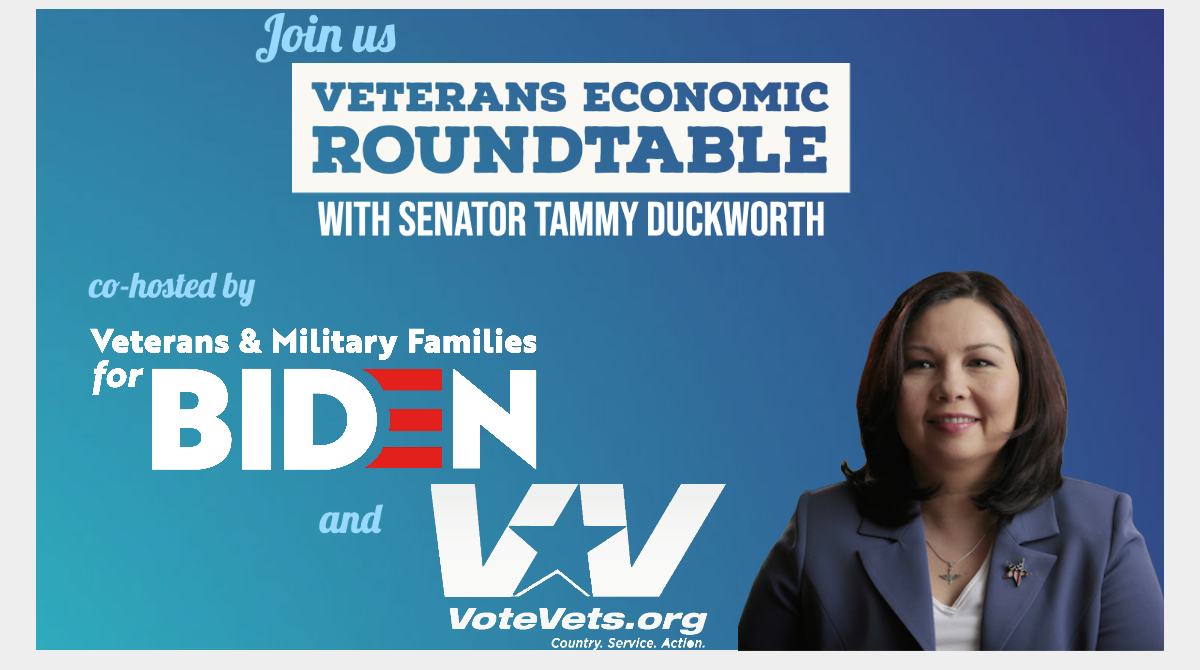TammyDuckworth's tweet photo. I’m joining @TeamJoe and @votevets TODAY at 3pm ET/2 pm CT to talk about Joe Biden’s #BuildBackBetter plan and how we can better support Veterans and military families! Sign up to be part of our conversation here: https://t.co/88k4XDrlly https://t.co/Xp092vVdNW