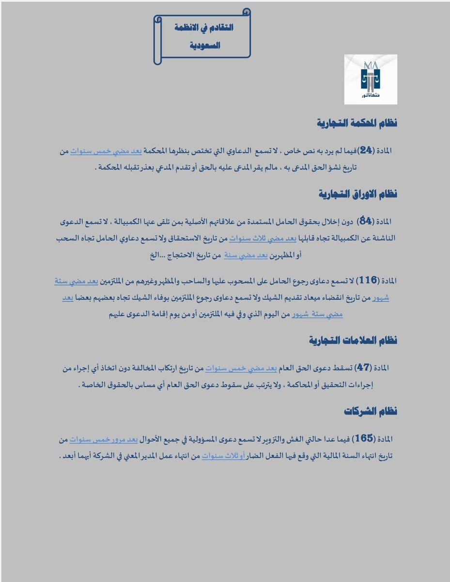 مشكاة القانون On Twitter التقادم في الانظمة السعودية نظام المحكمة التجارية نظام الأوراق التجارية نظام العلامات التجارية نظام الشركات نظام السوق المالية نظام المرافعات أمام ديوان المظالم نظام العمل نظام