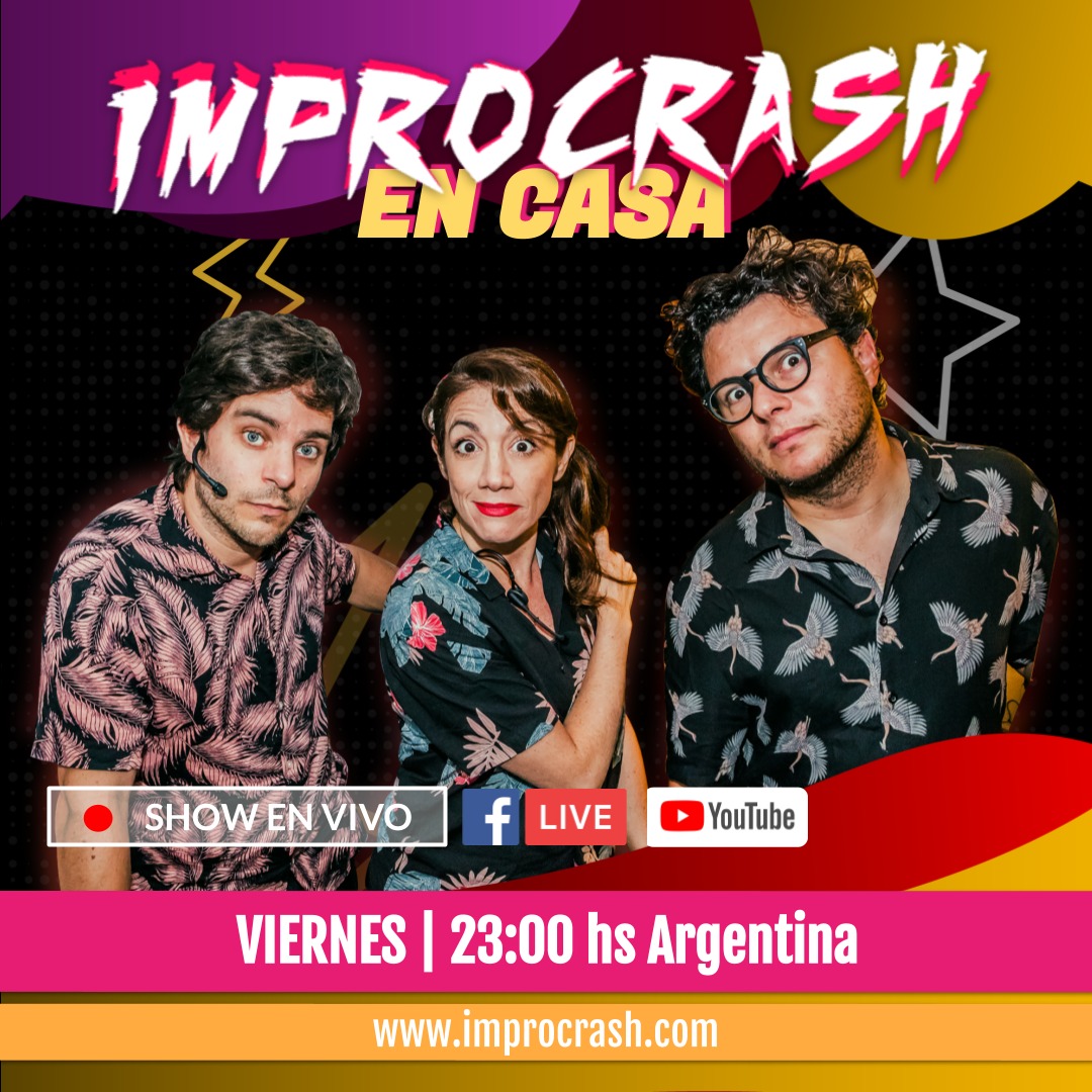 Improcrash's tweet photo. 💥 SHOW EN VIVO 💥
Todos los #viernes a las 23 hs 🕚 hay #show #gratis #enVIVO por nuestros canales de #Facebook y #YouTube 📽 para que disfrutes del #findesemana #encasa 🏠
💸 Podes colaborar con nosotros en https://t.co/K6rKpDTrz2!
#YoMeQuedoEnCasa #Improcrash #Improvisacion https://t.co/jBqby1Gy7W