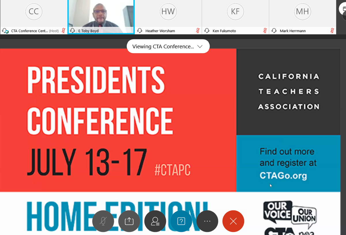 WeAreCTA's tweet photo. CTA President @ETobyBoyd welcomes more than 500 educators to the virtual week-long Presidents Conference, which provides local leaders with the tools they need to fight for the schools their students deserve and address the new challenges of COVID. #CTAPC https://t.co/nilzppc0Gc