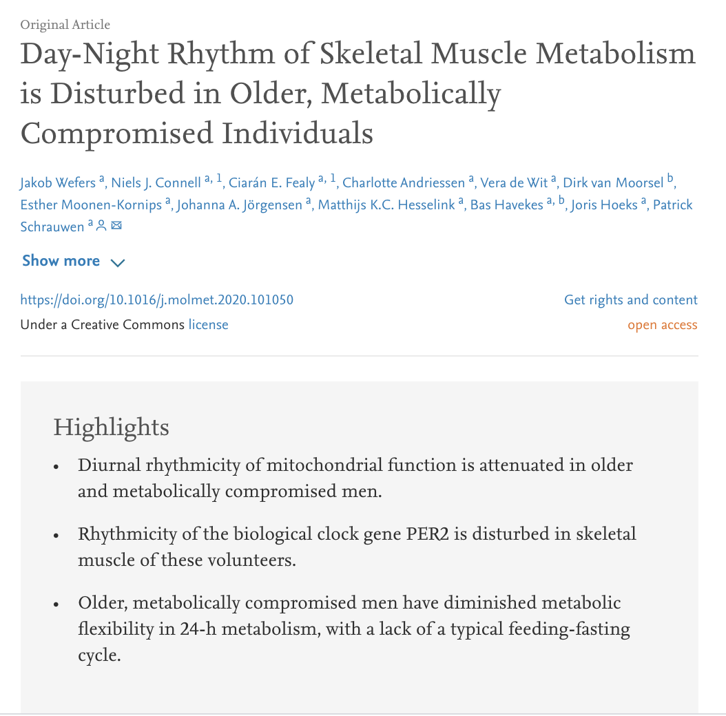 #mitochondria #oxidativecapacity does not show a day-night rhythm in older, overweight participants with impaired #glucose tolerance & #insulin sensitivity
sciencedirect.com/science/articl…
#circadianclock #PER2 #BMAL1 #REVERBA #metabolism