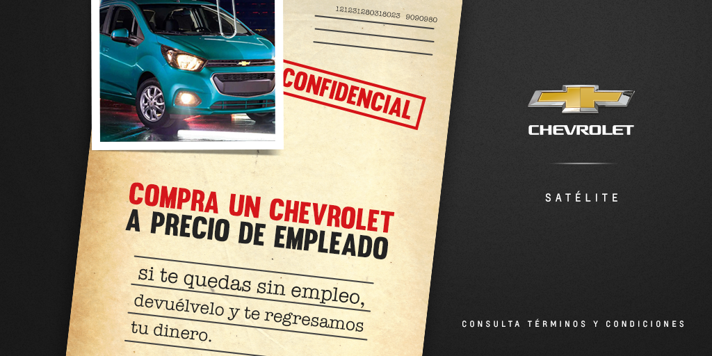 GMSatelite's tweet photo. 📂Tenemos esta perfecta oferta para ti. 

✅Compra a precio de empleado y devolvemos el enganche si te quedas sin empleo.

#ChevroletSatélite 

*Términos y condiciones en https://t.co/aA67WjmnDR https://t.co/W5V9swlwBH