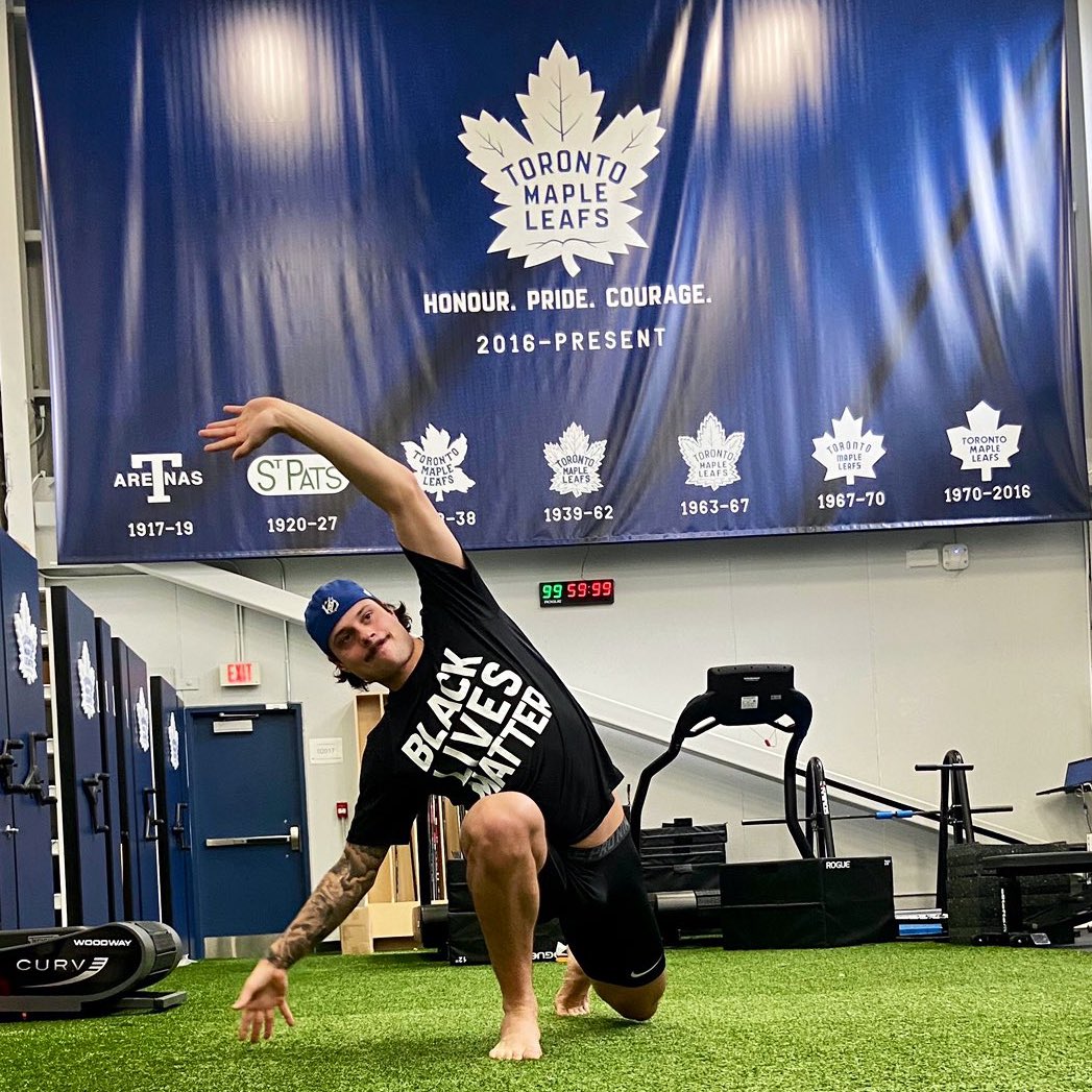 Sportsnet's tweet photo. .@MapleLeafs are back practicing as a team and are training in Black Lives Matter shirts. https://t.co/8ajch7O6Gr