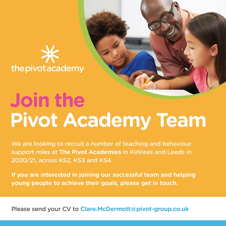 Pivot_Team's tweet photo. We are looking for a new Teacher of Design Technology at our KS4 provision in Cleckheaton, West Yorkshire.
Interested? Please get in touch. https://t.co/XG3bltGZQs