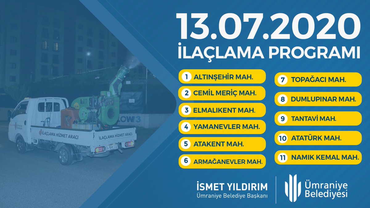 Sivrisinek ve karasinek gibi haşerelere karşı ilçemiz genelinde ilaçlama çalışmaları devam ediyor. 🦟

Bu akşam ilaçlama yapılacak mahallelerimiz 👇🏼