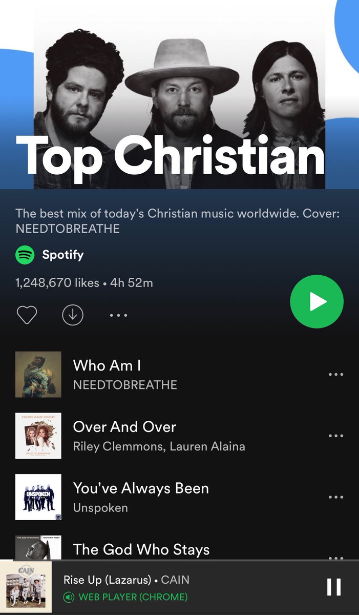 Thank you @Spotify for featuring “Rise Up (Lazarus)” on the TOP CHRISTIAN playlist! open.spotify.com/playlist/37i9d…