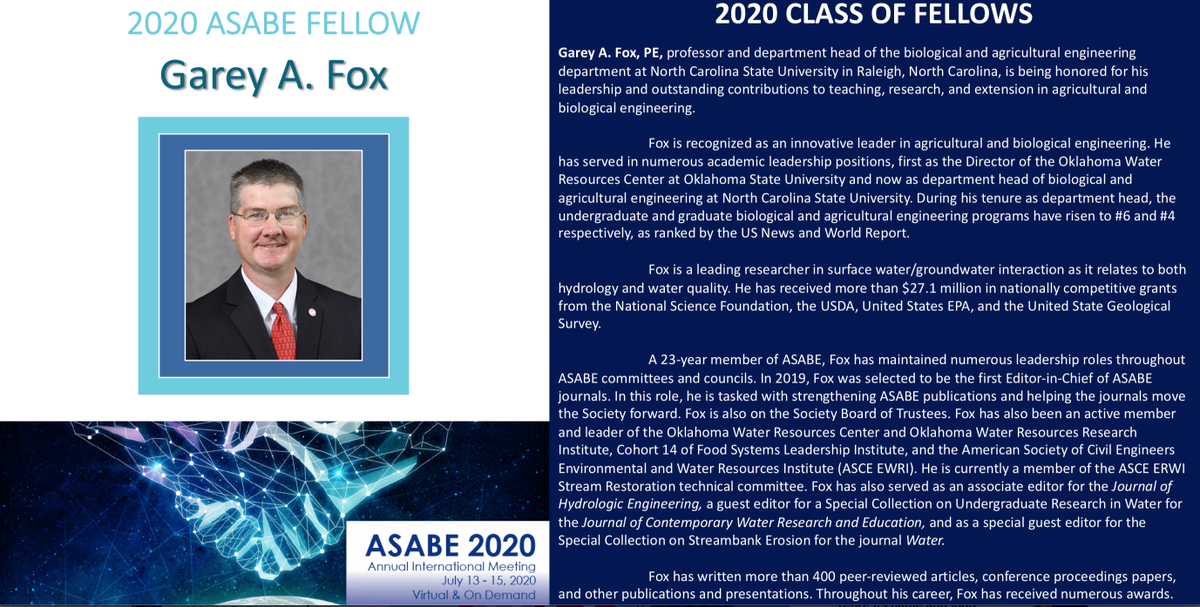 NCState_BAE's tweet photo. Congratulations to @NCState_BAE Department Head @GareyAFox on being named to the 2020 @ASABEorg Class of Fellows at #ASABE2020. ASABE's highest honor, Fox joins other impactful BAE faculty and alumni from previous year classes. https://t.co/ggyEVKGsm2