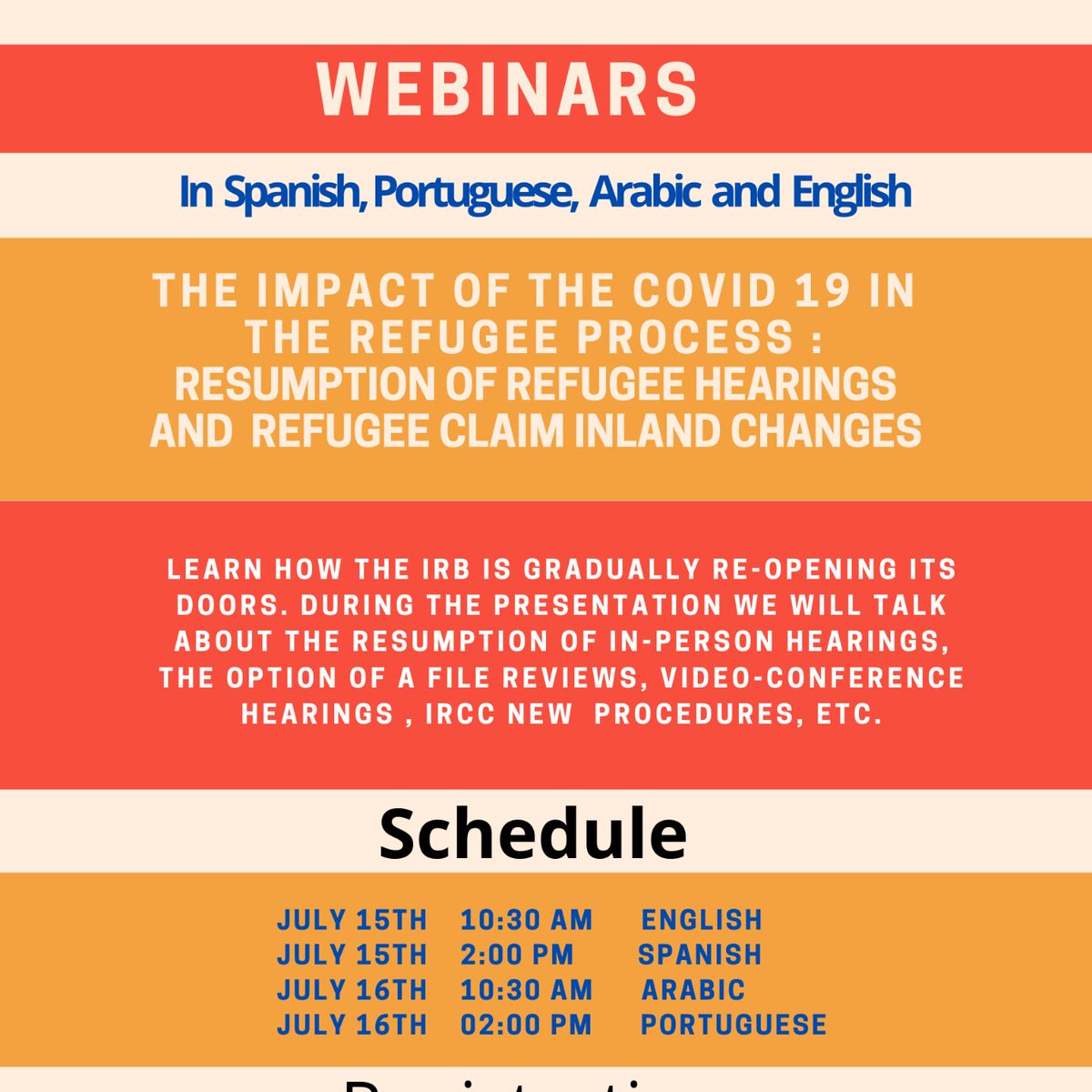 Supporting communities speaking #Spanish #Portuguese or #Arabic with  webinars: IRCC and IRB recent notices that affect #refugeeclaimants @abrigocentre @DufferinOasis @LatinoLdnOnt @ccvt_toronto @ccrweb @COSTI_org  @LAO_Lawyers @OCASI_Policy fcjrefugeecentre.org/2020/07/refuge…