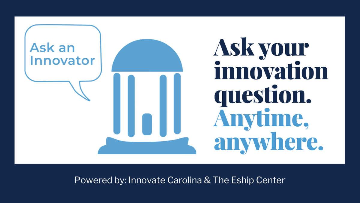 Working on a new idea, entrepreneurial project or venture? Ask an Innovator is a free, new online tool that makes it easy for #UNC students and faculty to get expert advice from experienced innovators connected to <a href="/unc/">The University of North Carolina at Chapel Hill</a>. Ask your first question now. askaninnovator.protopia.co