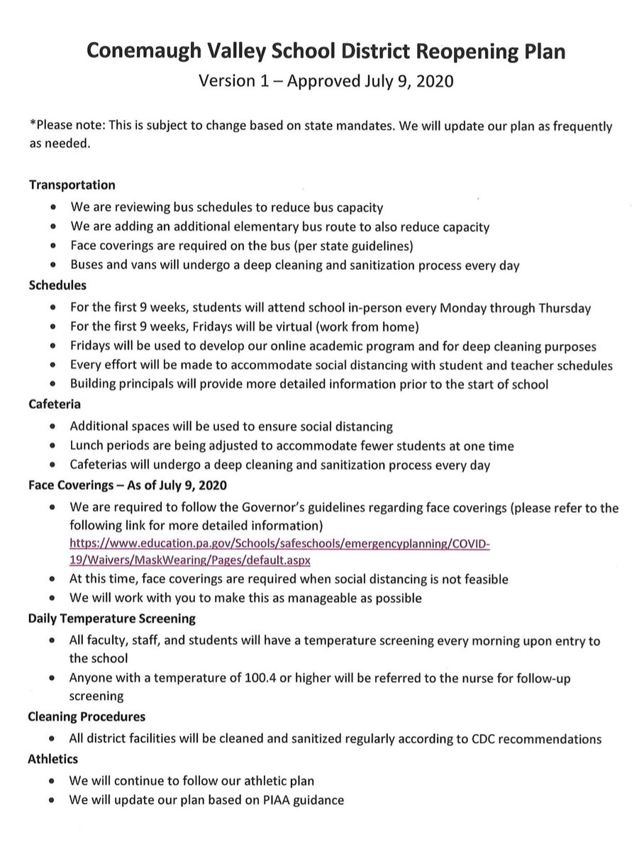 Please review our district reopening plan as of July 9th, 2020. 

…c-4431-b561-6da80632cc50.filesusr.com/ugd/a19810_038…