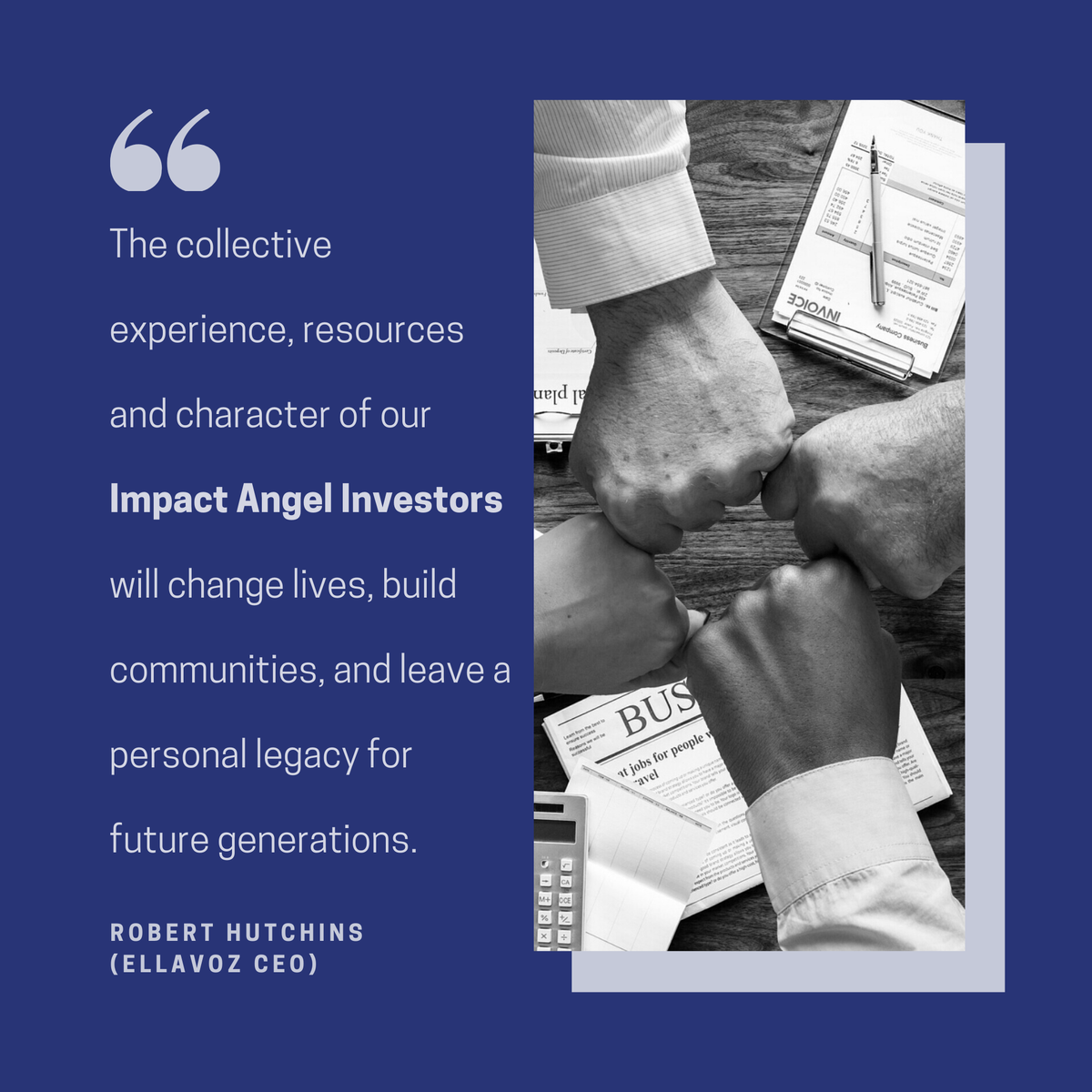 Robert Hutchins, CEO of Ellavoz Impact Capital, tells the story of what being an Ellavoz Impact Angel Investor really is. If you are interested, visit ellavoz.com.

#sharedvalues #impactinvesting #capitalgains #opportunityzones #opportunityfund #communitydevelopment