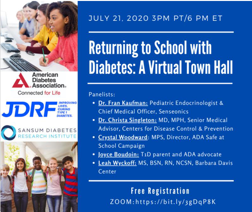 JDRF has an amazing event coming up on July 21 about #Returning2School with a child managing Type 1 diabetes (T1D)! Make sure you don't miss it! bit.ly/3gDqP8K