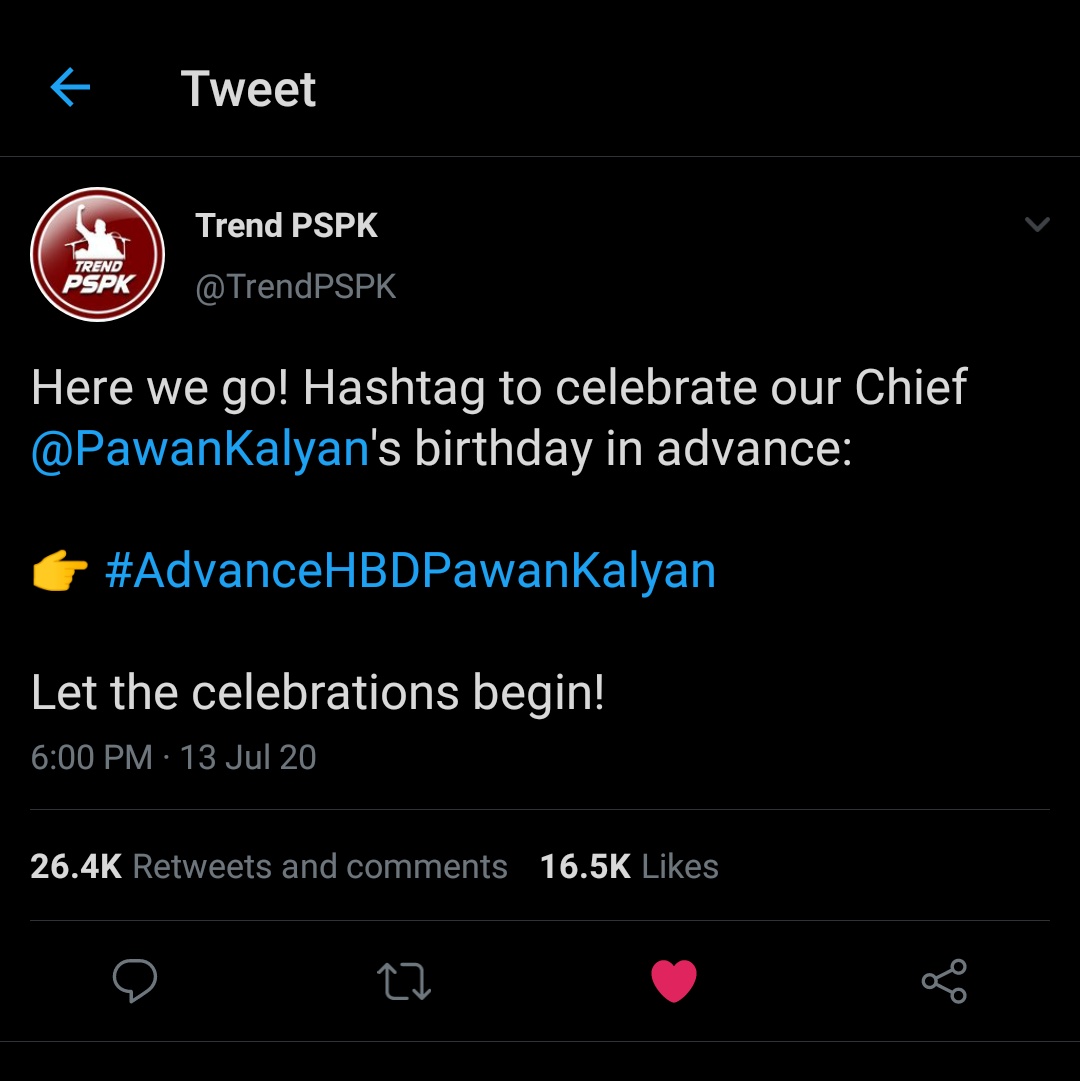 Praveen54067694's tweet photo. #AdvanceHBDPawanKalyan
His Advance Birthday Hashtag Tweet = Other Hero's FL Tweet 💪🏻💪🏻

@PawanKalyan 😎😎
#AdvanceHBDPawanKalyan https://t.co/iT0wGO8hGo