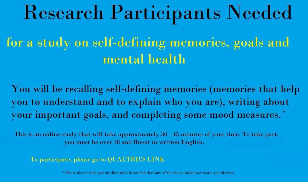 nathan_ridout's tweet photo. My PhD student Lindsey is running an online study examining the link between self-defining memories and mental health. I would appreciate retweets. If you are interested in taking part here is the link to the study https://t.co/D63TCbYw8s https://t.co/7YV0tULMNi