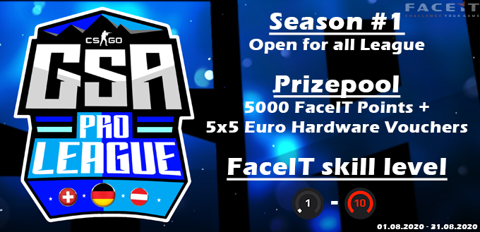 GSAProLeague's tweet photo. 🔥Open for all League ❤️ Season#1🔥

🎮 Counter Strike Global Offensive 🇩🇪 🇦🇹🇨🇭
🏆 5000 FaceIT Points + 5x5 Euro Hardware Vouchers
🗓️ 01.08.2020 - 31.08.2020
⚔️ 5 vs 5 Matchmaking

👑FaceIT League👑
https://t.co/SWN56dwDWD

📢JOIN NOW📢

#CSGO #FaceIT #99Damage #GSAProLeague https://t.co/fZShT5U00D